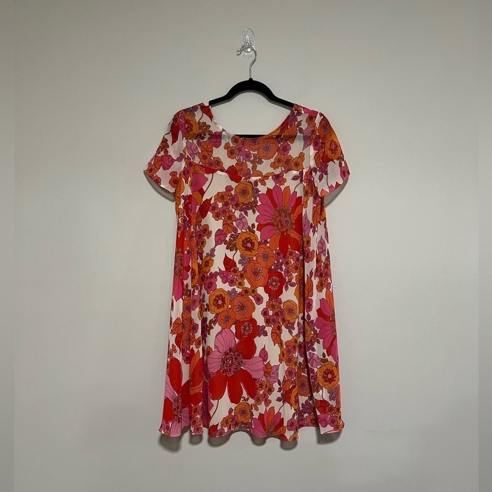 Trina Turk Retro Floral Swing Mini Dress Size Small Flowy Resort Party Mod
